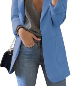 YMING Mujer Chaqueta De Traje con Abertura En La Parte Delantera Cuello De Solapa Chaqueta De Manga Larga De Gran Tamaño