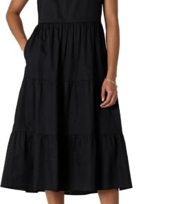 Amazon Essentials Mujer Vestido Midi, a Capas y Holgado de Satén de Algodón con Cuello Redondo