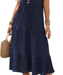 Vestido elegante de verano para mujer, cuello en V, a rayas, sin mangas, ajustado y acampanado, casual, DJ529