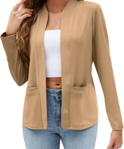 HUIFUAO - Blazer para mujer, talla grande, chaqueta de traje de negocios, casual, trabajo, manga larga, abrigos de otoño, frente abierto, cárdigan elegante con bolsillo