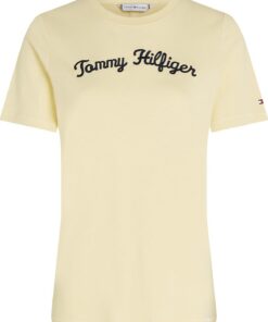 Tommy Hilfiger Camiseta de Manga Corta Mujer Script Regular con Cuello Redondo