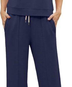 GRECERELLE Conjunto de dos piezas para mujer, conjunto completo de chándal de verano de manga corta para mujer, conjunto completo de ropa de descanso para mujer, cuello redondo, manga casquillo y
