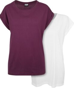 Urban Classics Ladies Extended Shoulder 2 Pack Mujer Camiseta Negro Ancho