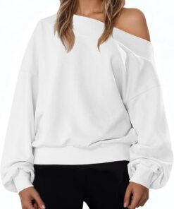 Sudadera de manga larga para mujer, con hombros descubiertos, ajuste holgado