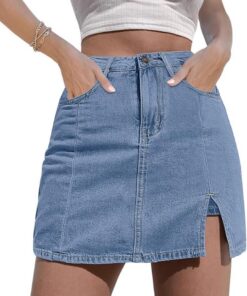 Faldas de mezclilla para mujer, minifalda con abertura lateral y pantalones cortos de mezclilla de cintura alta elásticos