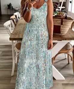 Vestido largo sin mangas con cuello en V para mujer, talla grande, estampado de mariposas, casual, para uso diario y verano, playa, vacaciones, vestido suelto