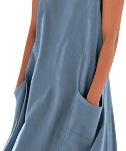 Vestidos cortos de verano de lino y algodón sin mangas para mujer, con bolsillos y tirantes, talla grande, tendencia