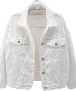 Generisch Chaqueta vaquera para mujer con bolsillos grandes, abrigo corto monocromático de algodón, chaqueta de entretiempo ligera con botones para el día a día