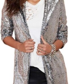 Onsoyours Chaquetas Traje Blazers para Mujer Casual Frente Abierto Lentejuelas Corta Chaqueta De Abrigo Blazer Brillante Degradado Elegantes Moda Outwear