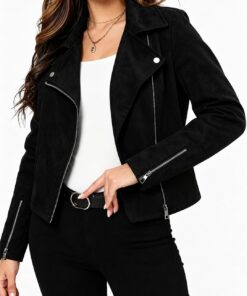 Chaqueta de piel de ante para mujer, chaqueta corta de piel sintética para motocicleta, talla grande, abrigo corto ligero