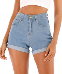 shownicer Mujer Pantalón Corto Vaquero Verano Cintura Alta Denim Shorts Básicos Pantalones Cortos High Waist Shorts Jeans con Bolsillos