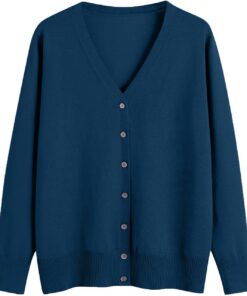 HUIFUAO - Cárdigans para mujer, talla grande, cuello en V, punto con botones, suéteres ligeros de manga larga para otoño e invierno, Azul #1, M