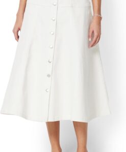 Amazon Essentials Mujer Falda Midi Acampanada de Mezclilla de Talle Alto con Botones