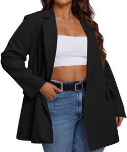 Blazers largos para mujer, chaquetas de traje con cuello de solapa de muesca clásica del Reino Unido, chaquetas de traje con un botón, chaqueta holgada casual, elegante, para oficina, trabajo, ropa de
