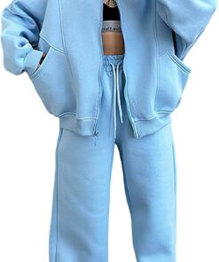 rismart Mujer Conjunto Chándal Sudadera con Cremallera Completa y Pantalones de Jogging con Bolsillos