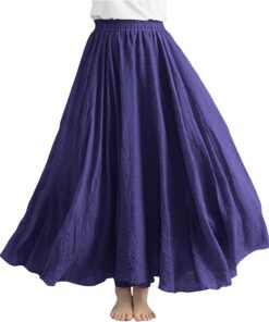 Faldas largas para mujer, estilo casual, cintura elástica, acampanada, con vuelo, falda larga de algodón y lino, para verano, playa, liquidación