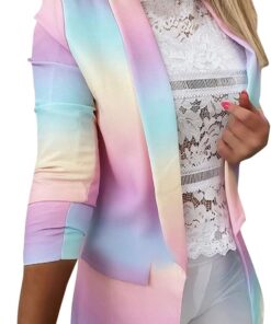 Blazer Mujer Chaqueta de Traje Slim Fit Elegante Casual Oficina Negocios Outwear Solapa Manga Larga para Mujer, Elegante Cardigan Corte Slim de Tie Dye Degradado Estampado