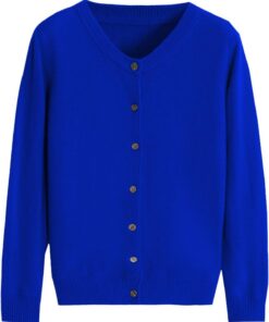 HUIFUAO - Cárdigan de punto para mujer, talla grande, elegante, para otoño e invierno, básico, clásico, con botones, manga larga, suéteres ligeros, azul, M