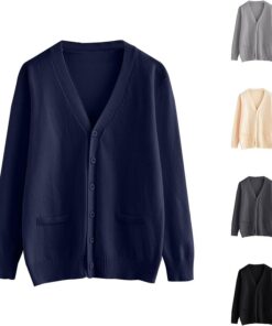 HUIFUAO - Cárdigan de punto para mujer, color negro, con botones y frente abierto, para otoño e invierno, básico, suave, color liso, suéter de manga larga
