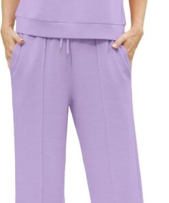GRECERELLE Conjunto de dos piezas para mujer, conjunto completo de chándal de verano de manga corta para mujer, conjunto completo de ropa de descanso para mujer, cuello redondo, manga casquillo y