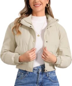Allegra K Chaqueta bomber de invierno para mujer, holgada, acolchada, ligera
