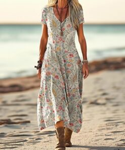 Vestido de verano bohemio sin mangas para mujer - Estampado degradado arcoíris - Vestido de verano amplio y fluido - Vestido de playa de verano, crudo, M