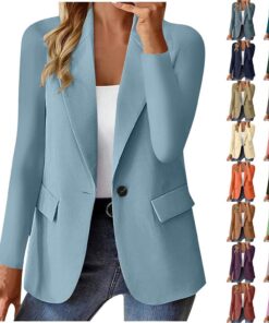 HUIFUAO - Trajes y blazers para mujer, chaquetas de traje de negocios de talla grande, cárdigan negro con frente abierto, manga larga, para oficina, trabajo, abrigos ligeros, Z04 Beige, XL