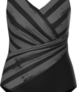 Ulla Popken Traje de baño para Mujer, Tallas Grandes, Tallas Grandes, Rayas, Copas Suaves, drapeado, Reciclado 826299