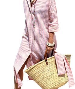 utcoco - Vestido camisero largo informal para mujer, con cuello de solapa, manga 3/4, botones, abertura lateral y cinturón, para vacaciones 2026