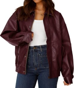 PRETTYGARDEN Chaqueta de motociclista de piel sintética para mujer, ropa de otoño y primavera, abrigo de invierno de gran tamaño con cremallera