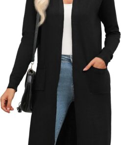 Zeagoo Cárdigan largo para mujer, suéter ligero de manga larga, parte delantera abierta, casual, cárdigan de punto con bolsillo