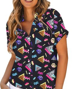 tiorhooe Camisa hawaiana de los años 80 y 90 para mujer, estilo retro, hawaiana, de manga corta, con botones, estilo vintage