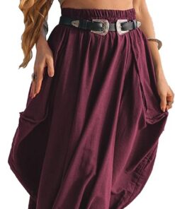 Thaluta Falda larga bohemia con bolsillos para mujer, de algodón orgánico, hippie, gitana