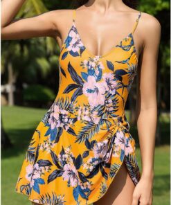 Traje de baño de una pieza con control de abdomen para mujer, traje de baño con cordón y cuello en V