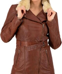URBAN 5884 Milou Chaqueta de piel para mujer, abrigo largo hasta el muslo, de piel de cordero auténtica, chaqueta de invierno suave al tacto Mujer
