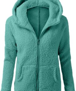 Generisch Sudadera con capucha para mujer, abrigo de invierno, mezcla de lana cálida, chaqueta con cremallera, ropa exterior con bolsillos