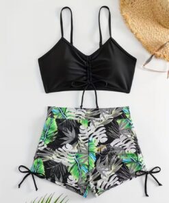 Traje de baño de dos piezas con pantalón corto para mujer