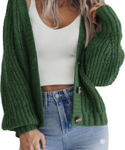 HOTOUCH Cardigans for Women UK Short Open Front Jumpers with Buttons Ladies Loose Long Sleeve Knitwear Oversized Sweater