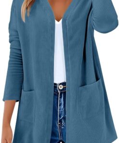 Cárdigans de Pana Mujer Cárdigan Ligero de Manga Larga con Cuello en V Frente Abierto Suéteres Largos Chaqueta Elegante Cardigans Casual Sólido Básico Cárdigan Abrigo Tops