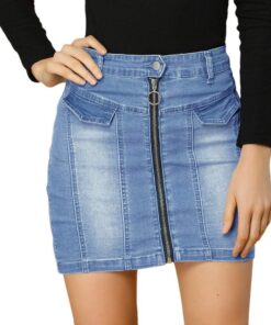 Allegra K Zipper Front Jean Skirt Ajustada Mujer