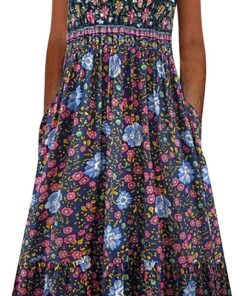 Vestido largo sin mangas para mujer, casual, bohemio, estampado floral, vestido largo con bolsillos, ajuste holgado, vestido de verano acampanado para viajes a la playa