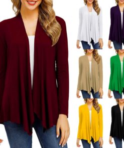 HUIFUAO - Cárdigan de manga larga para mujer, talla grande, parte delantera abierta, estilo cascada, estilo chal de manga larga y ligero, amarillo, XX-Large