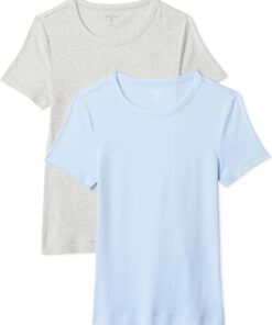 Amazon Essentials Mujer Camiseta de Cuello a la Caja de Manga Corta y Ajuste Entallado