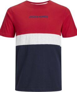 JACK & JONES Camiseta de Hombre de Talla Grande Bloque de Colores y Estampado de Logo Estilo Cuello Redondo JJEREID