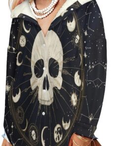 Sudadera con Capucha de Invierno Símbolos De Fantasía De Terror Chaqueta de Forro Polar para Mujer Luna Con Cara De Calavera Chaqueton Borreguito Tallas Grandes Abrigo Cálido Largo con Bolsillo, Negro