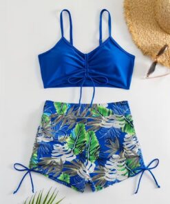 Traje de baño de dos piezas con pantalón corto para mujer