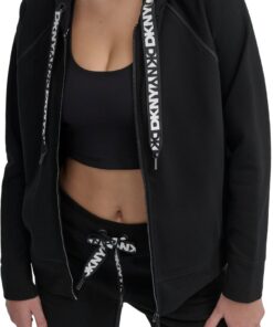 DKNY Logo Drawstring Full Zip Fleece Hoodie Sudadera con Capucha para Mujer