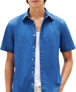Tommy Hilfiger Flex Poplin Solid S/S Shirt Mw0mw42630 Camisa S/S Hombre (Pack de 1)