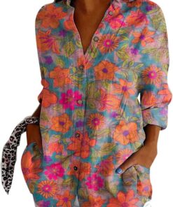 Mujer Camisa Holgada de Manga Larga Blusa Informal con Estampado Gráfico Blusones Mujer Tallas Grandes Moda Suelto Casual Camisas Larga a la Moda de Primavera y Verano Cómodo y Ligero Shirt Elegante