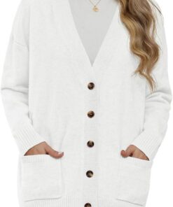 GRECERELLE Cárdigan de invierno para mujer, de punto, manga larga, con botones, cuello en V, ropa de abrigo de gran tamaño con bolsillo